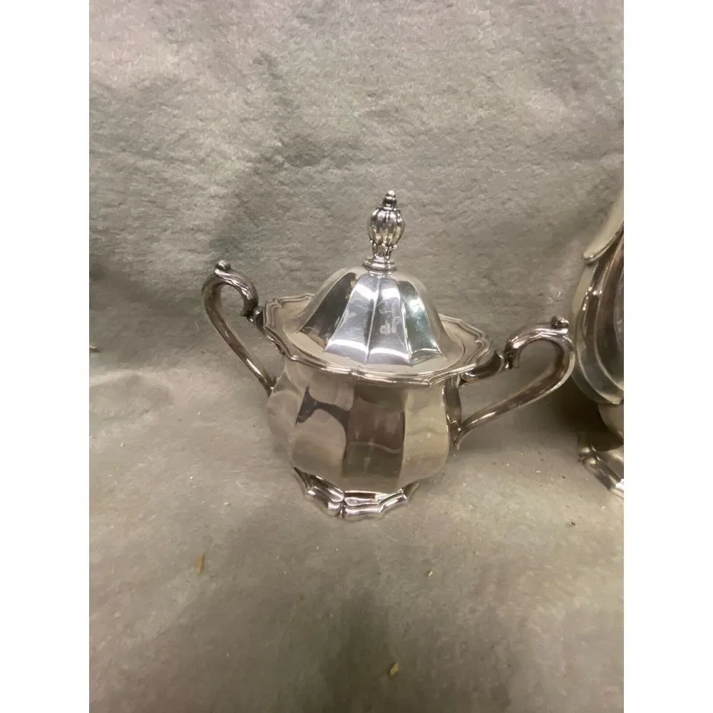 VINTAGE WEBSTER WILCOX 3 PIECE SILVER‎ PLATE TEA SET ENGLISH FLUTES I. S. #8001